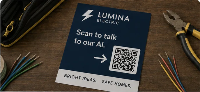 Ready247 QR code on a Lumina Electric direct-mail flyer