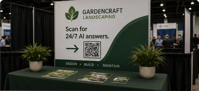 Ready247 QR code on a Gardencraft Landscaping trade-show display
