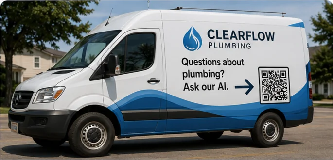 Ready247 QR code on a Clearflow Plumbing service vehicle