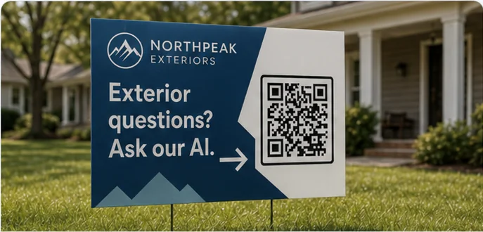 Ready247 QR code on a Northpeak Exteriors yard sign